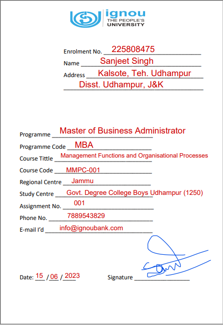 Ignou Assignment Front Page Pdf Download Free 2023