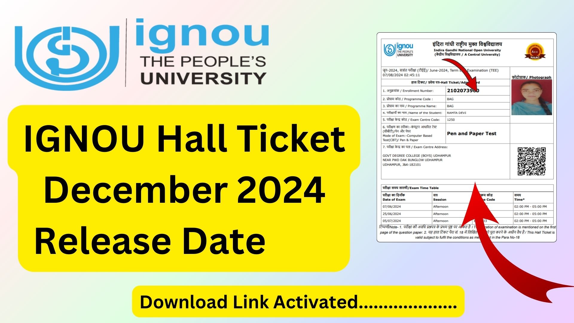 IGNOU Hall Ticket December 2024 Release Date How to Download, and