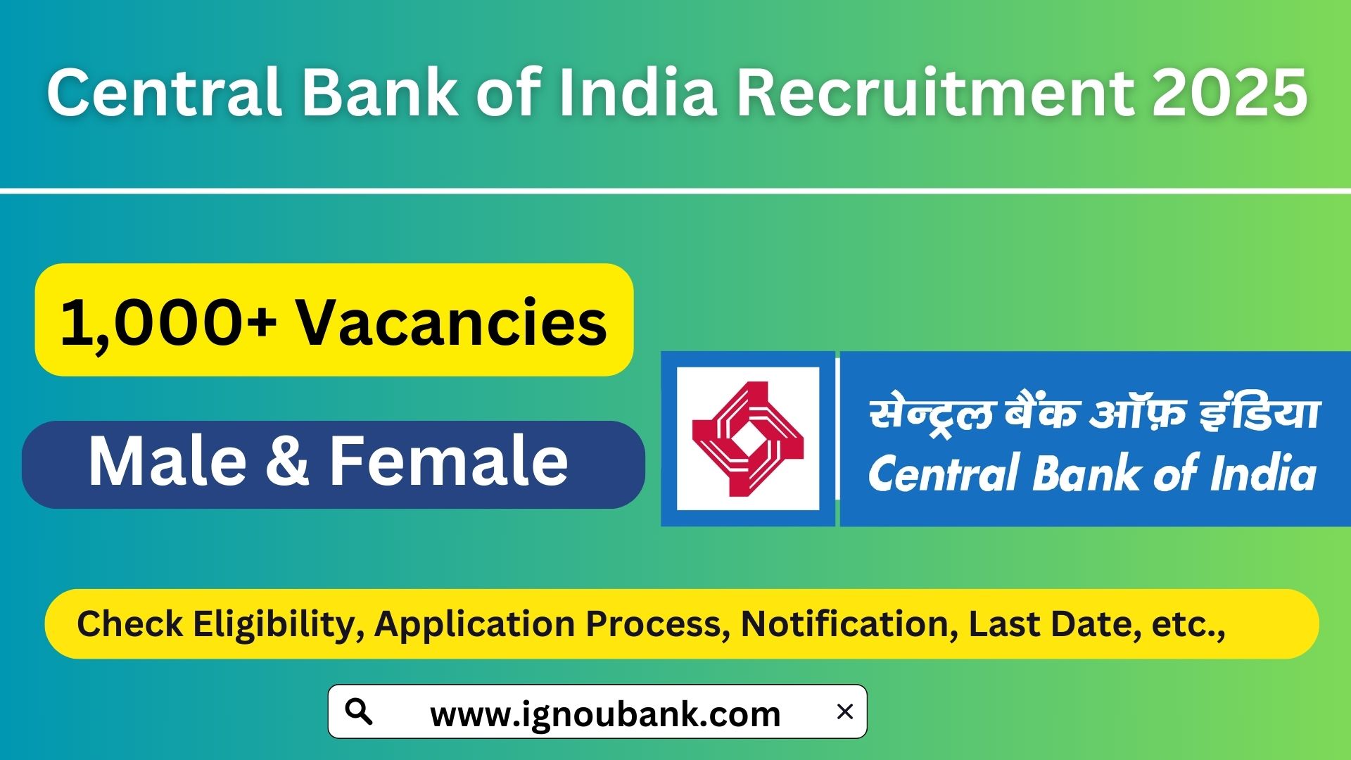 Central Bank of India Recruitment 2025 Apply Now for 1000 Credit Officer Posts