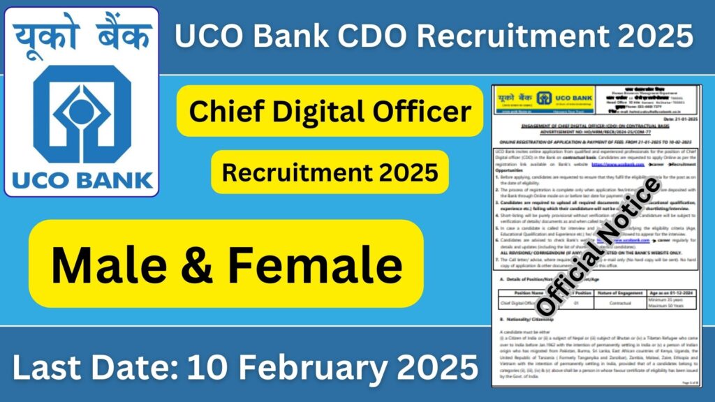 UCO Bank CDO Recruitment 2025: Apply Online for Chief Digital Officer