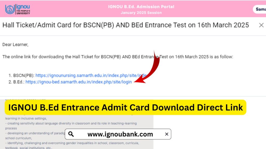 IGNOU BEd Entrance Admit Card Download 2025: Complete Guide