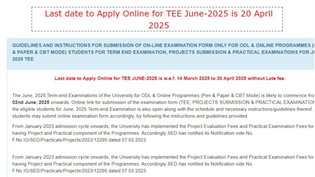 IGNOU Form Fill Up 2025: Complete Guide for Term-End Examination (TEE)