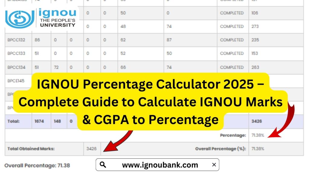 IGNOU Percentage Calculator 2025 – Complete Guide to Calculate IGNOU Marks & CGPA to Percentage 1 IGNOU Percentage Calculator 2025 – Complete Guide to Calculate IGNOU Marks & CGPA to Percentage
