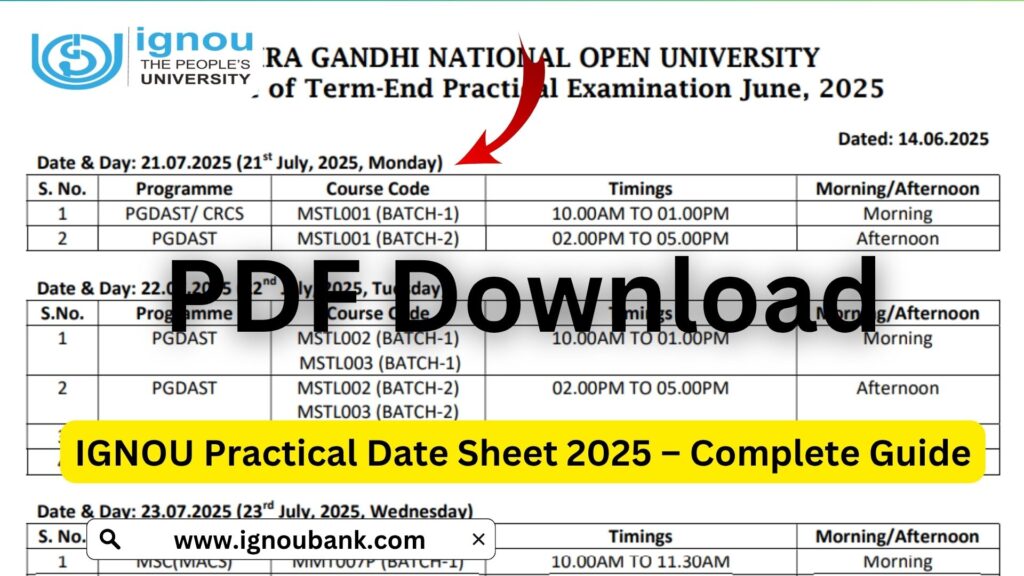 IGNOU Practical Date Sheet 2025 – Complete Guide, Time Table, Download Link, FAQs 1 IGNOU Practical Date Sheet 2025 – Complete Guide, Time Table, Download Link, FAQs