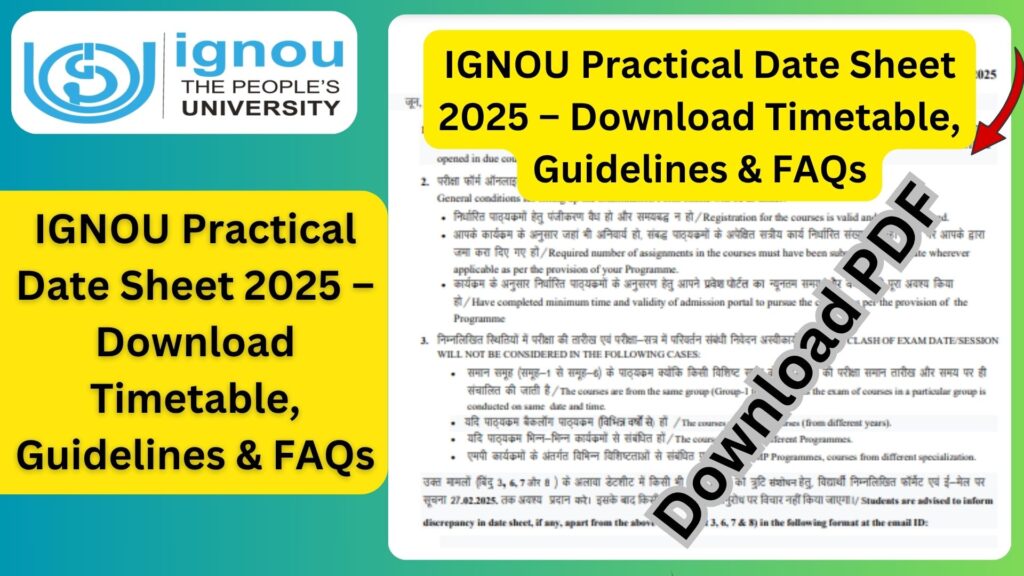 IGNOU Practical Date Sheet 2025 – Download Timetable, Guidelines & FAQs 1 IGNOU Practical Date Sheet 2025 – Download Timetable, Guidelines & FAQs