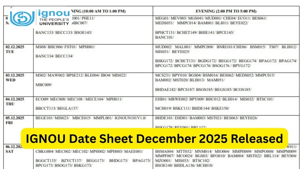 IGNOU Date Sheet December 2025 – Download Here 1 IGNOU Date Sheet December 2025 – Download Here