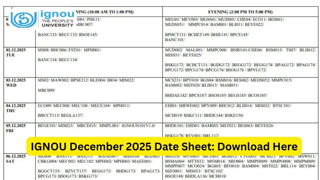 IGNOU December 2025 Date Sheet: Complete Guide for Students 1 IGNOU December 2025 Date Sheet: Complete Guide for Students