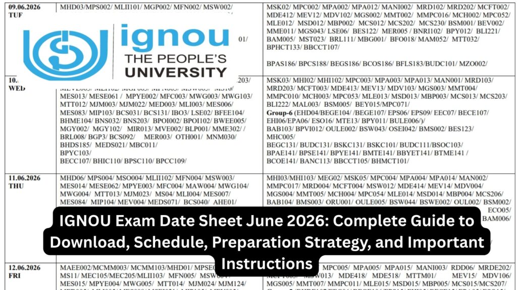 IGNOU Exam Date Sheet June 2026: Complete Guide to Download, Schedule, Preparation Strategy, and Important Instructions 1 IGNOU Exam Date Sheet June 2026: Complete Guide to Download, Schedule, Preparation Strategy, and Important Instructions