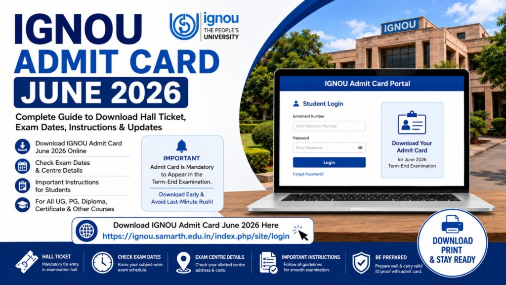 IGNOU Admit Card June 2026: Complete Guide to Download Hall Ticket, Exam Dates, Instructions and Updates 1 IGNOU Admit Card June 2026: Complete Guide to Download Hall Ticket, Exam Dates, Instructions and Updates