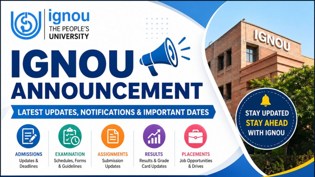IGNOU Announcement 2026: Latest Updates, Notifications, Important Dates & Student Guide 1 IGNOU Announcement 2026: Latest Updates, Notifications, Important Dates & Student Guide