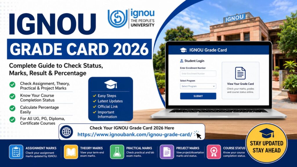 IGNOU Grade Card 2026: Complete Guide to Check Status, Marks, Result and Percentage